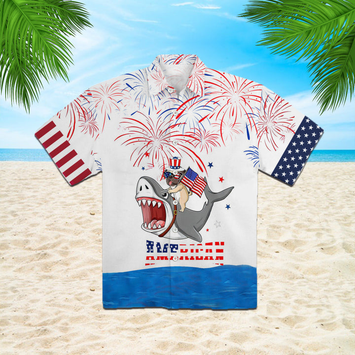 Puppy Riding Shark With American Flag Firework Hawaiian Shirt | For Men & Women | HW951-BehighStyle