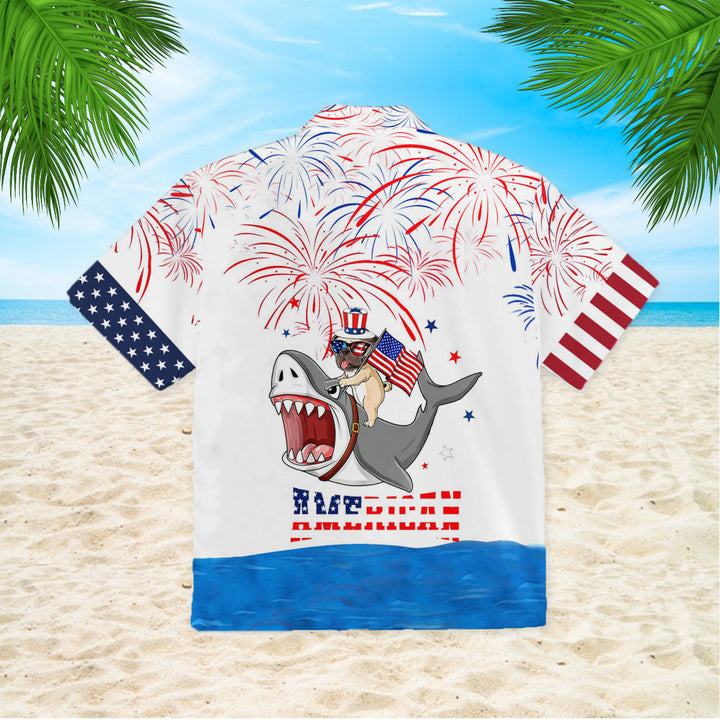 Puppy Riding Shark With American Flag Firework Hawaiian Shirt | For Men & Women | HW951-BehighStyle