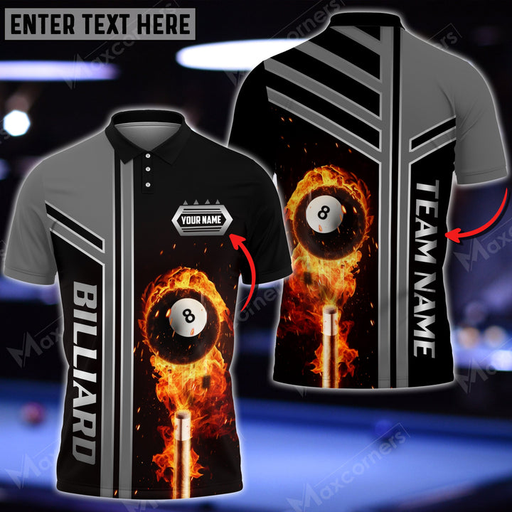 Maxcorners Billiards Ball Fire Personalized Name 3D Shirt (Multi Color Options)