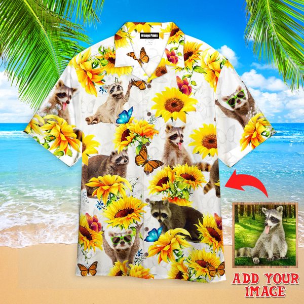 Raccoon Lovers Sunflower Custom Photo Hawaiian Shirt | P333
