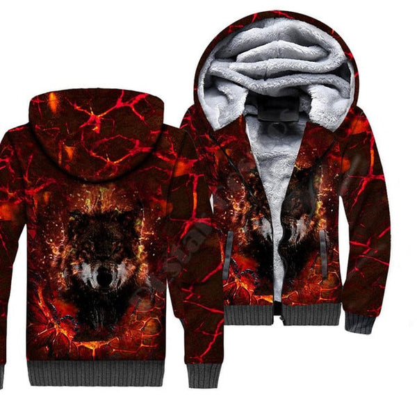Red Brown Wolf Fleece Zip Hoodie All Over Print | FZ479
