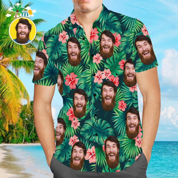 Red Flowers Aloha Beach Custom Photo Hawaiian Shirt | P172
