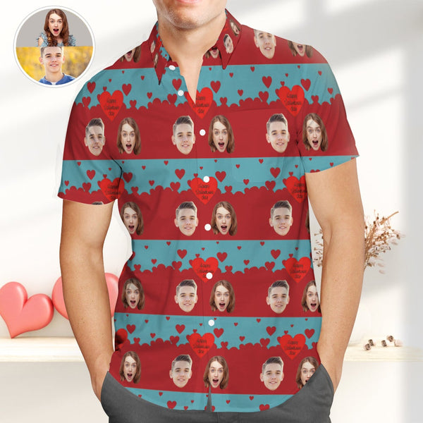 Red Heart Great Valentines Gift For Friends Custom Photo Hawaiian Shirt | P187