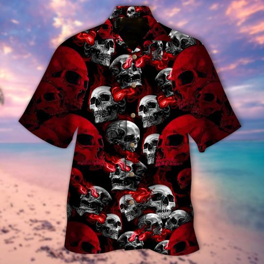 Red Skull Smoke Hawaiian Shirt | For Men & Women | HW1411-BehighStyle