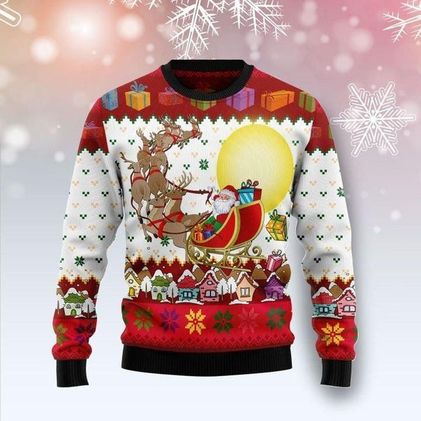 Reindeer And Santa Claus Ugly Christmas Sweater | Adult | US2312