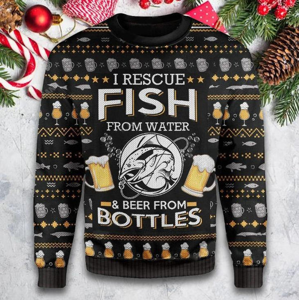 Rescue Fish From Water Beer Ugly Christmas Sweater | Adult | US1949