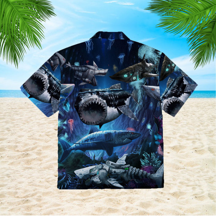 Robot Shark Hawaiian Shirt | For Men & Women | HW444-BehighStyle