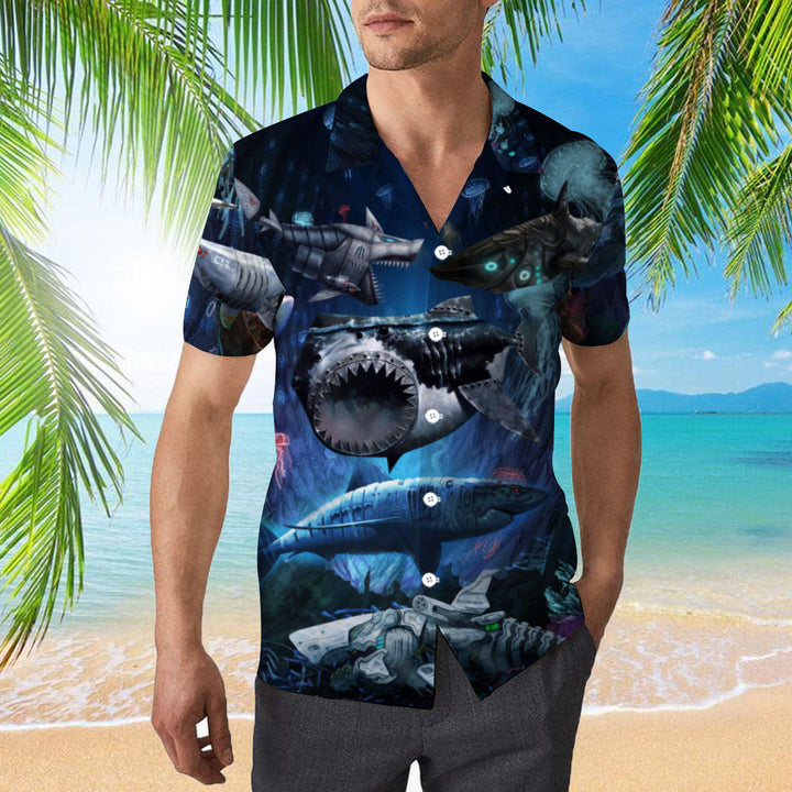 Robot Shark Hawaiian Shirt | For Men & Women | HW444-BehighStyle