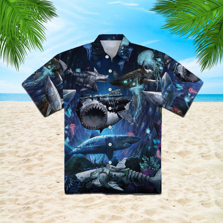 Robot Shark Hawaiian Shirt | For Men & Women | HW444-BehighStyle