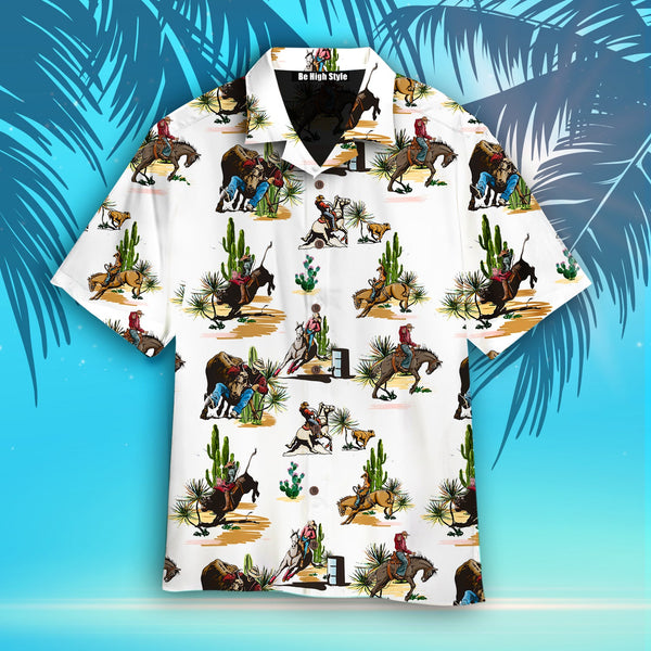 Rodeo Cowboy White Aloha Hawaiian Shirt | HW700