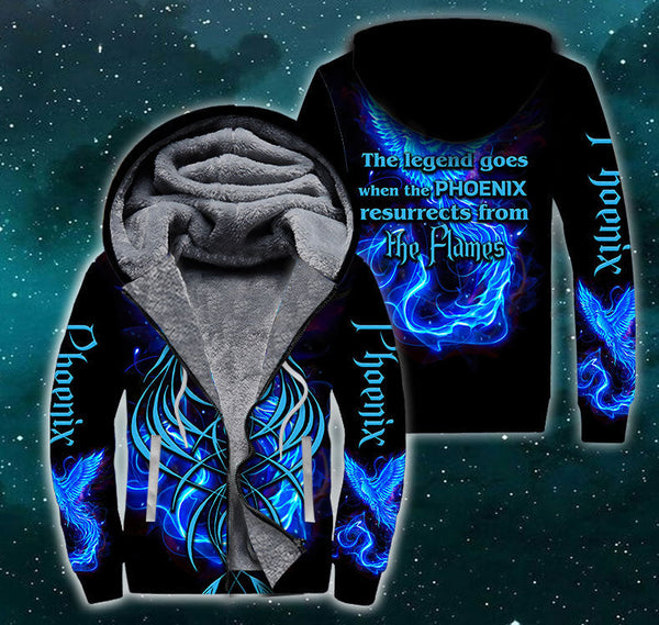 Royal Blue Phoenix Tattoo Fleece Zip Hoodie All Over Print | For Men & Women | FZ117-BehighStyle