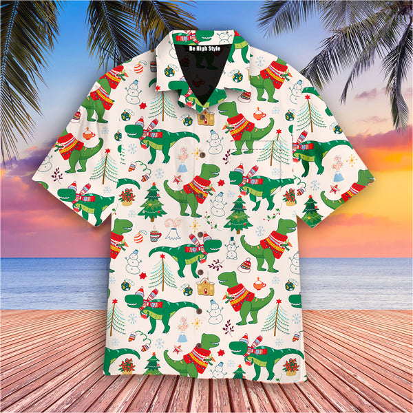 Dinosaur Rex Christmas In July Hawaiian Shirt With Pocket| SP1090