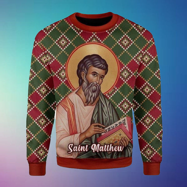 Saint Matthew Reading Book Gift For Christmas Ugly Christmas Sweater | Adult | US2187