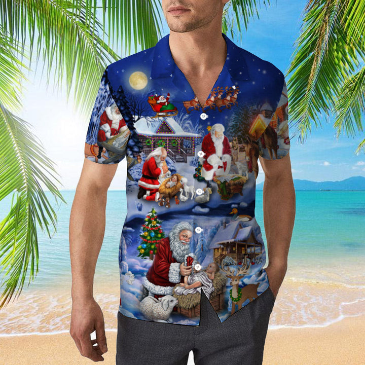 Santa Adoring Baby Jesus Hawaiian Shirt | For Men & Women | HW2186-BehighStyle