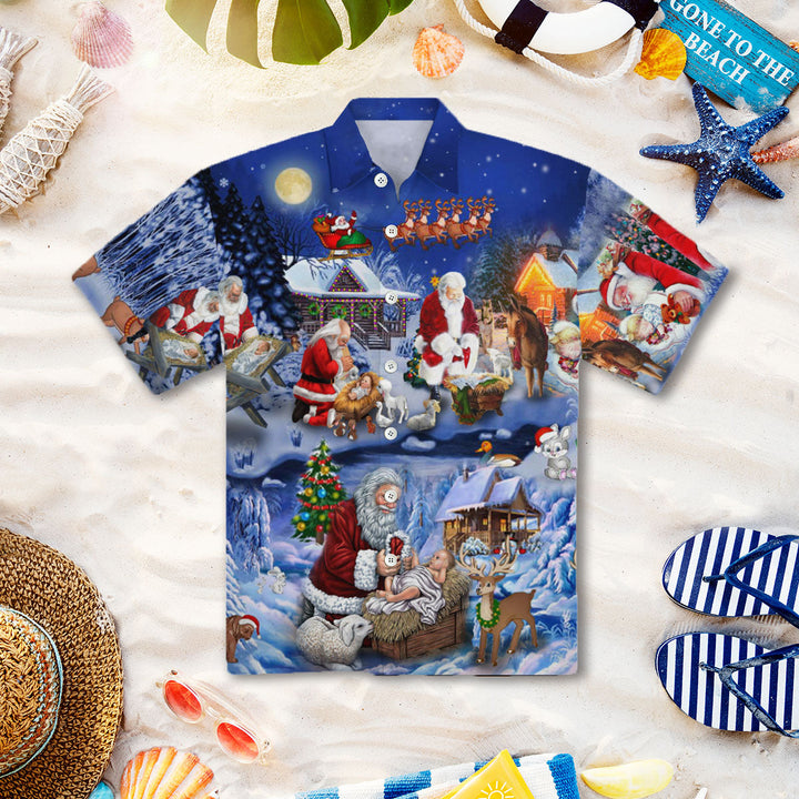 Santa Adoring Baby Jesus Hawaiian Shirt | For Men & Women | HW2186-BehighStyle