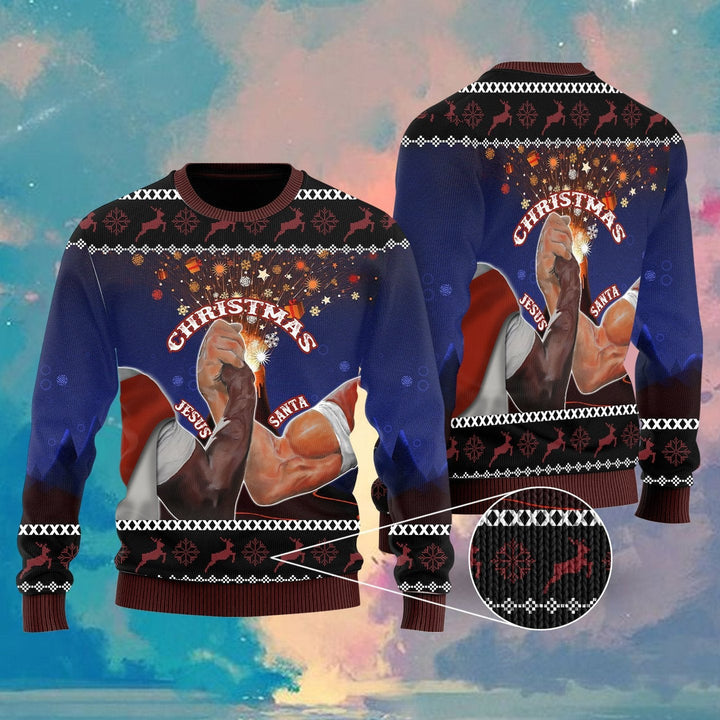 Santa And Jesus Christmas Ugly Christmas Sweater | For Men & Women | Adult | US1185-BehighStyle