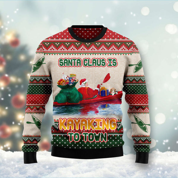 Santa Claus Is Kayaking To Town Ugly Christmas Sweater | Adult | US1978