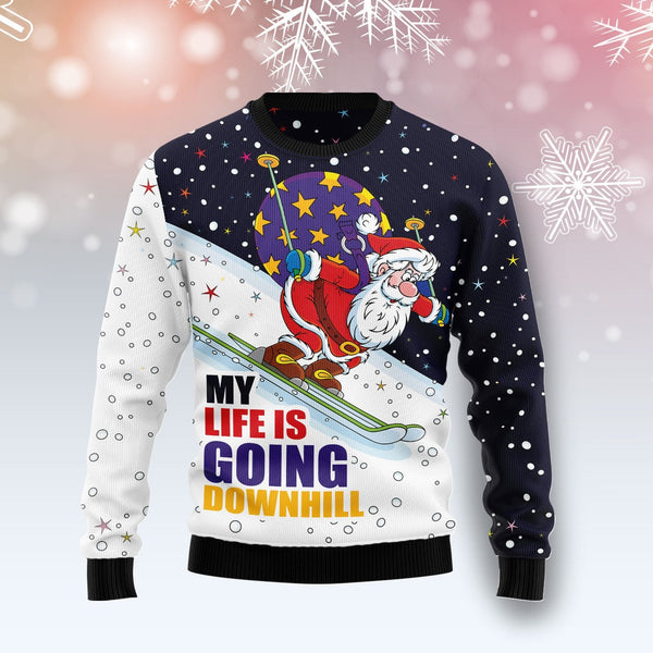 Santa Claus Ski My Life Is Going Downhill Ugly Christmas Sweater | Adult | US1755