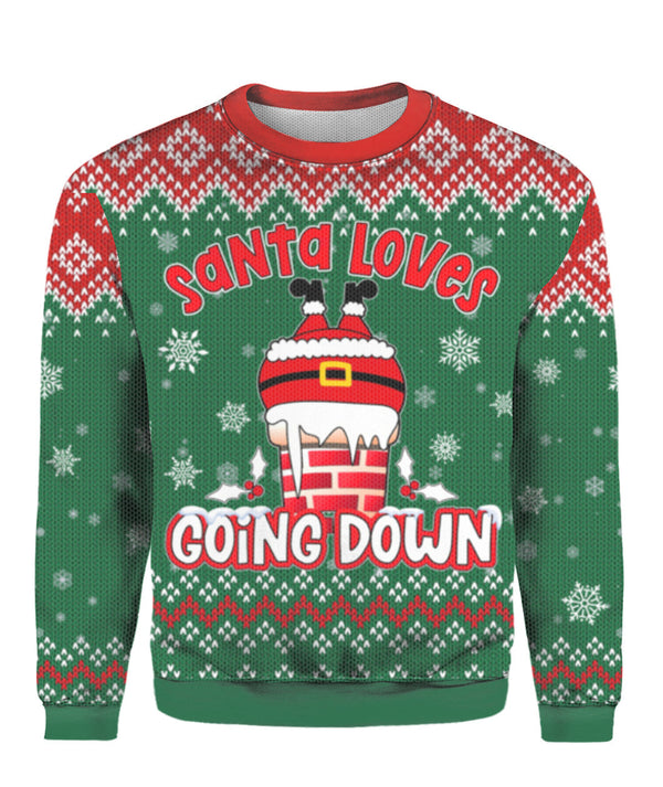 Santa Loves Going Down Funny Ugly Christmas Sweater | For Men & Women | UH1405