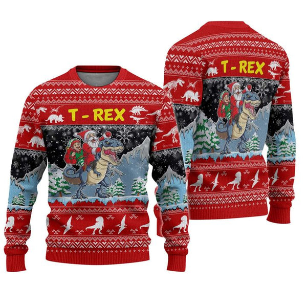 Santa Riding T-Rex Ugly Christmas Sweater | Adult | US2121