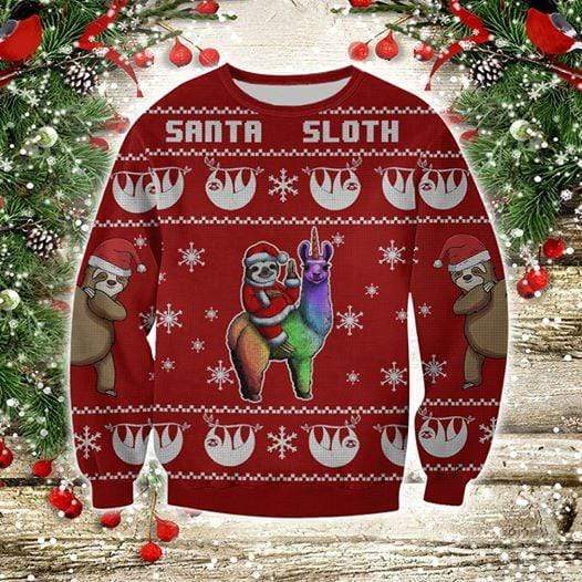 Santa Sloth With Llama Red Ugly Christmas Sweater | For Men & Women | Adult | US1125-BehighStyle