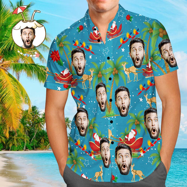 Santa and Elk Custom Photo Hawaiian Shirt | P190