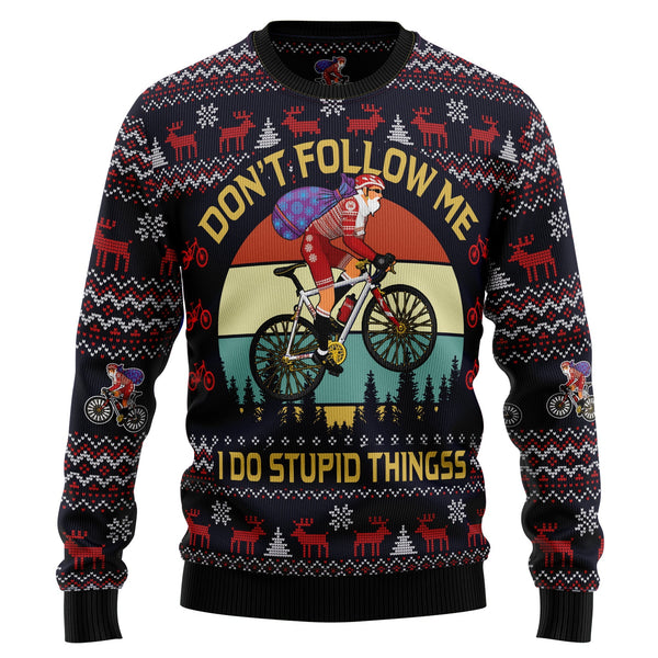 Satan Claus On Mountain Bike Ugly Christmas Sweater | Adult | US2670