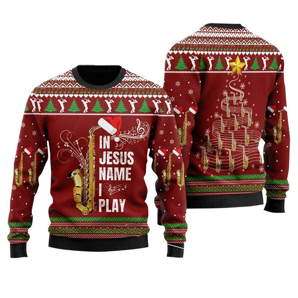 Saxophone In Jesus Name I Play Ugly Christmas Sweater | Adult | US2198