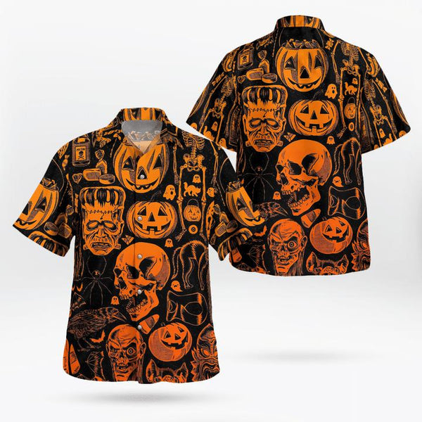 Scary Halloween Villain Symbols Pumpkin Skull Spooky Hawaiian Shirt | HW2865