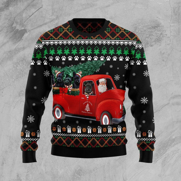 Scottish Terrier And Red Truck Ugly Christmas Sweater | For Men & Women | Adult | US1118-BehighStyle