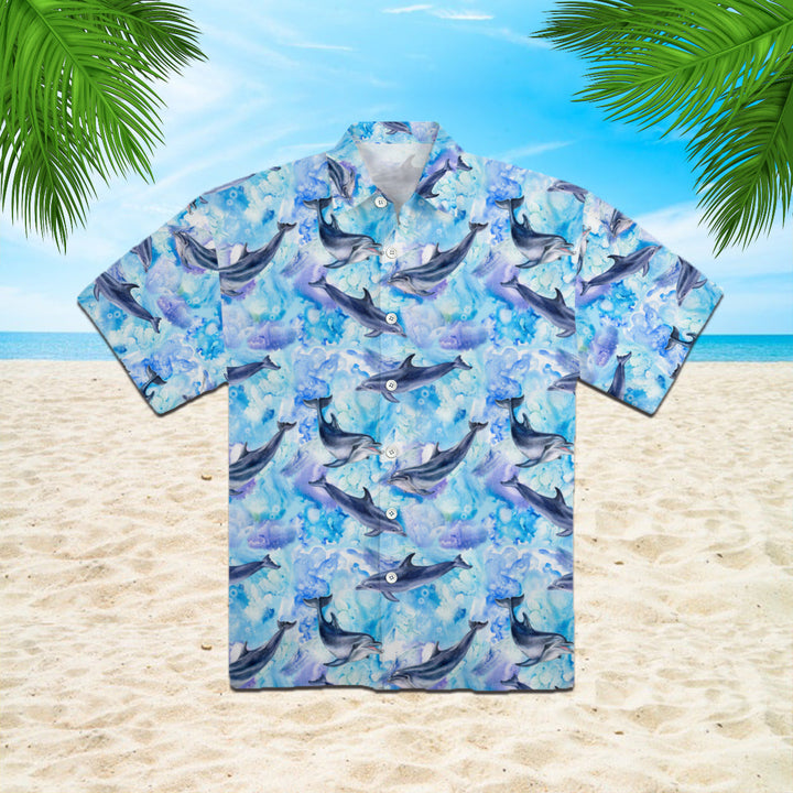 Sea Blue Seamless Pattern With Dolphins Hawaiian Shirt | For Men & Women | HW859-BehighStyle