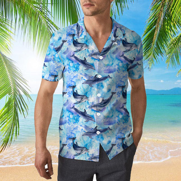 Sea Blue Seamless Pattern With Dolphins Hawaiian Shirt | For Men & Women | HW859-BehighStyle