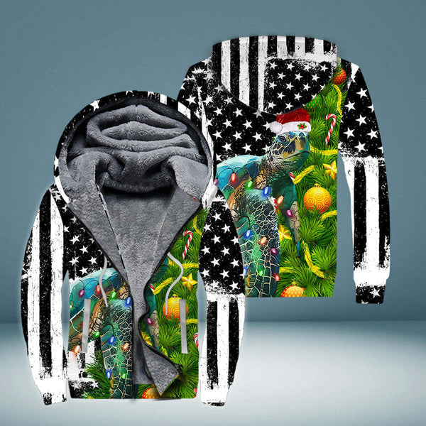 Sea Turtles Us Flag Christmas Fleece Zip Hoodie All Over Print | FZ253