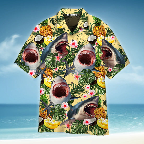 Shark Attack Pineapple Tropical Aloha Hawaiian Shirt | HW469