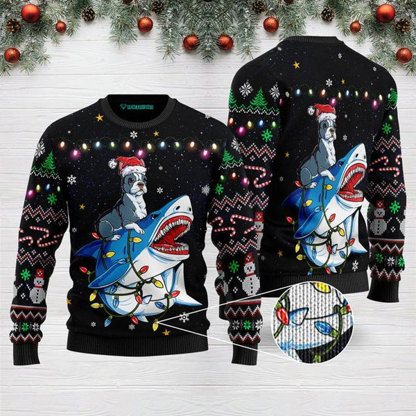 Shark Boston Terrier Ugly Christmas Sweater | Adult | US1938