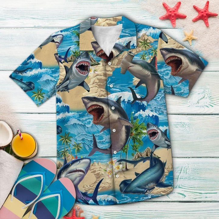 Shark Summer Vacation Blue Unique Hawaiian Shirt | For Men & Women | HW1381-BehighStyle