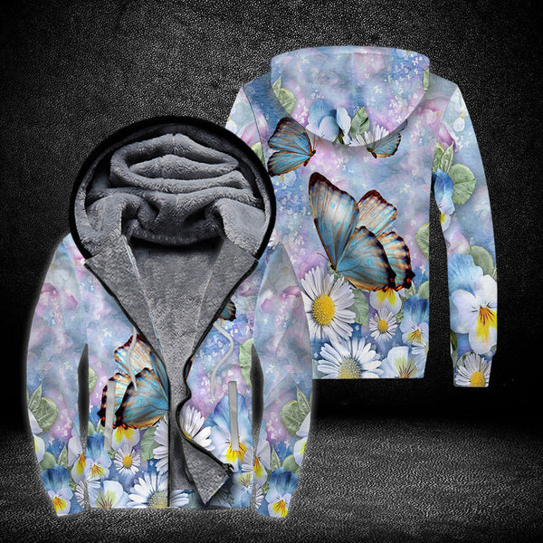 Shasta Daisy Butterfly Fleece Zip Hoodie All Over Print | FZ377