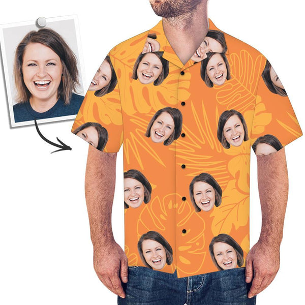 Shirts Orange Leaves Custom Photo Hawaiian Shirt | P153