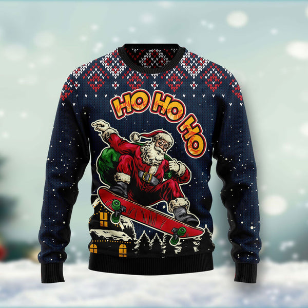 Skater Santa Claus Ho Ho Ho Ugly Christmas Sweater | For Men & Women | Adult | US1058-BehighStyle