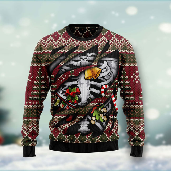 Skeleton Candy Cane Ugly Christmas Sweater | For Men & Women | Adult | US1362-BehighStyle