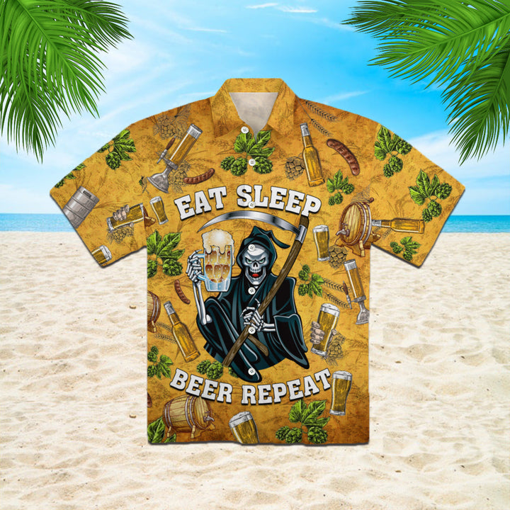 Skeleton Eat Sleep Beer Repeat Hawaiian Shirt | For Men & Women | HW762-BehighStyle