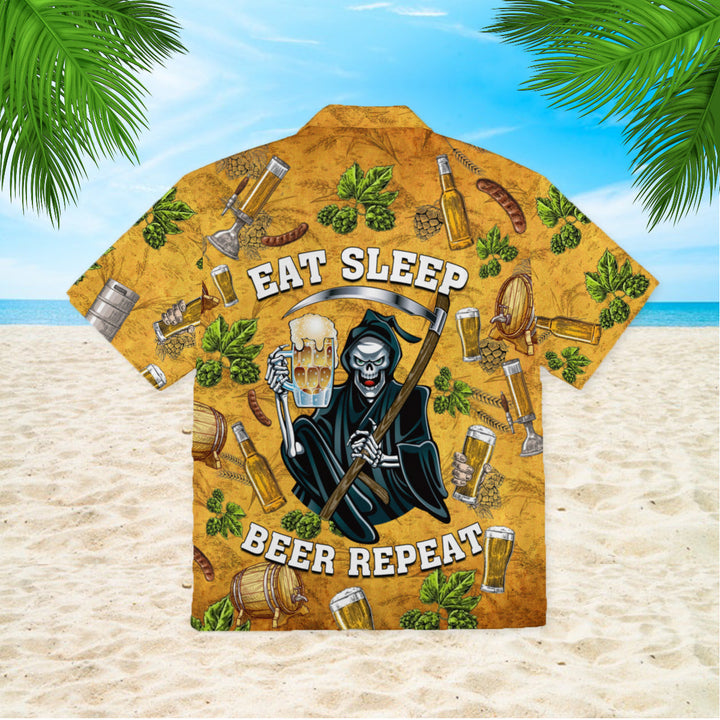 Skeleton Eat Sleep Beer Repeat Hawaiian Shirt | For Men & Women | HW762-BehighStyle