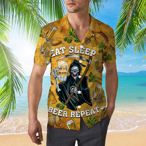 Skeleton Eat Sleep Beer Repeat Hawaiian Shirt | For Men & Women | HW762-BehighStyle