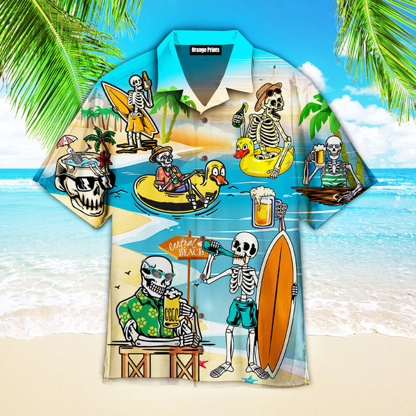 Skeleton Skull On The Beach Summer Vacation Aloha Hawaiian Shirt | For Men & Women | HW915-BehighStyle