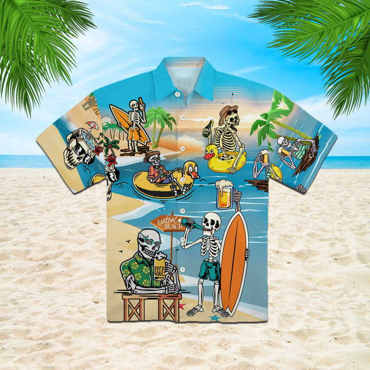 Skeleton Skull Relaxing On The Beach Summer Hawaiian Shirt | For Men & Women | HW950-BehighStyle