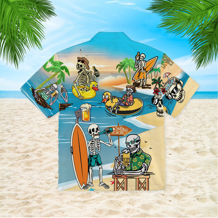 Skeleton Skull Relaxing On The Beach Summer Hawaiian Shirt | For Men & Women | HW950-BehighStyle