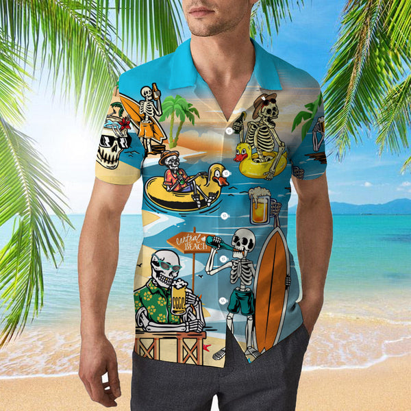 Skeleton Skull Relaxing On The Beach Summer Hawaiian Shirt | For Men & Women | HW950-BehighStyle