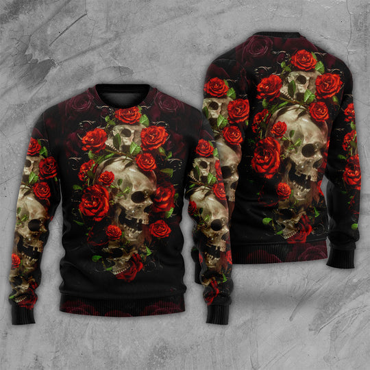 Skull And Roses Art Ugly Christmas Sweater | Adult | US2010