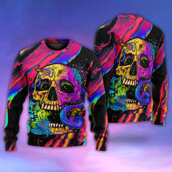 Skull And moth Night Butterfly Neon Ugly Christmas Sweater | Adult | US2360