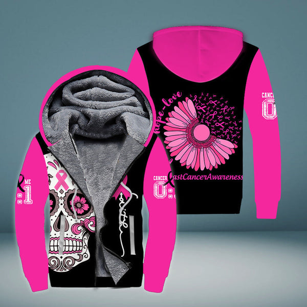 Skull Breast Cancer Awareness Fleece Zip Hoodie All Over Print | FZ460